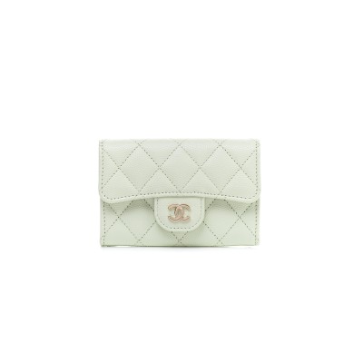CHANEL CAVIAR QUILTED FLAP CARD HOLDER WALLET LIGHT GREEN AP0214 (11.3*7.5*2.5cm)